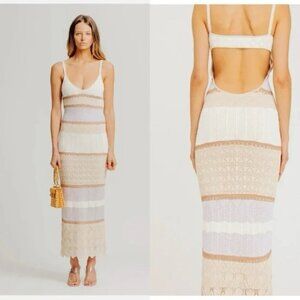 NWT Torn by Ronny Kobo Adriana Knit Maxi Dress In Neutral Combo L​​